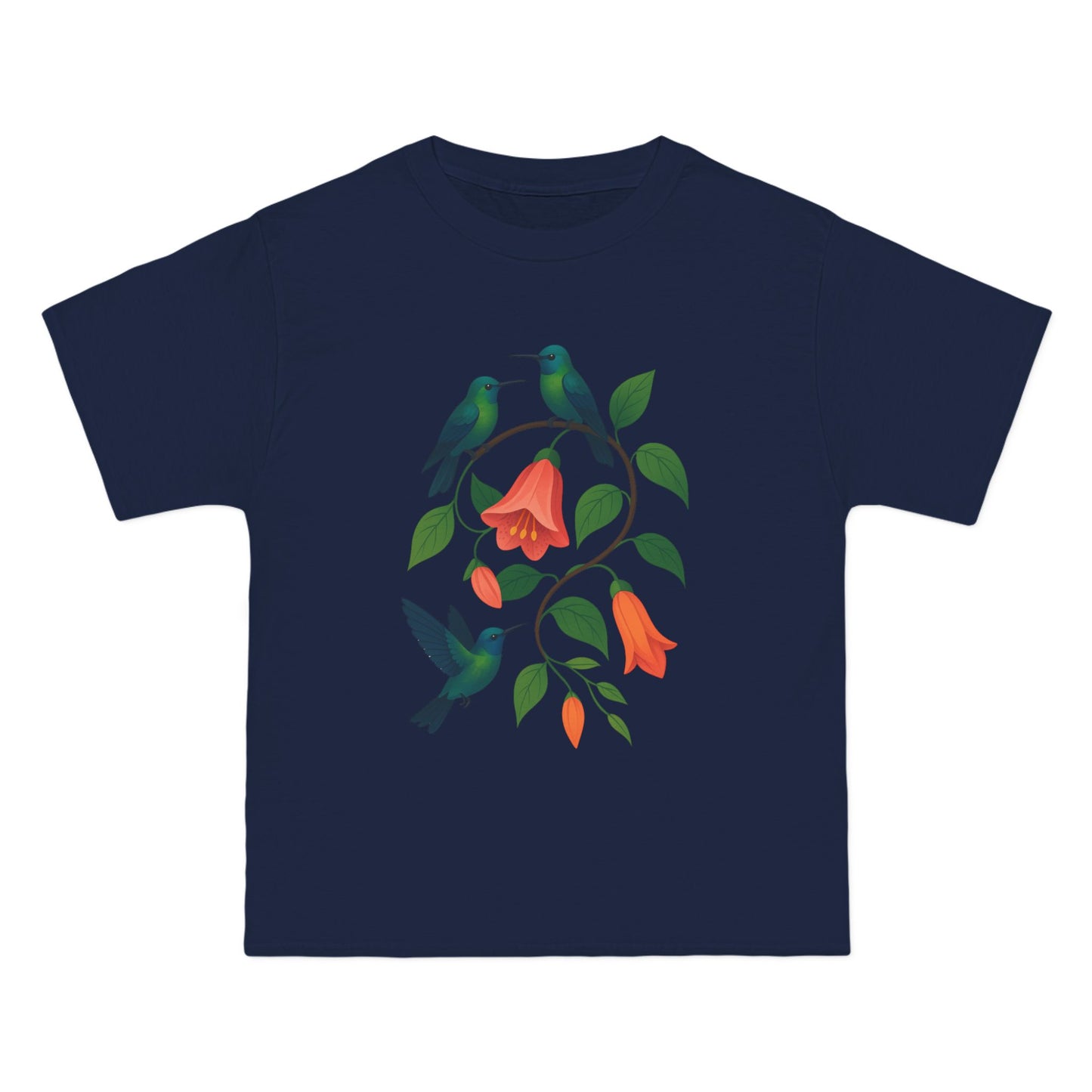 Floral Hummingbird Tee, Short-Sleeve T-Shirt, Nature Lover Gift, Floral Graphic Shirt, Summer Style, Eco-Friendly Fashion