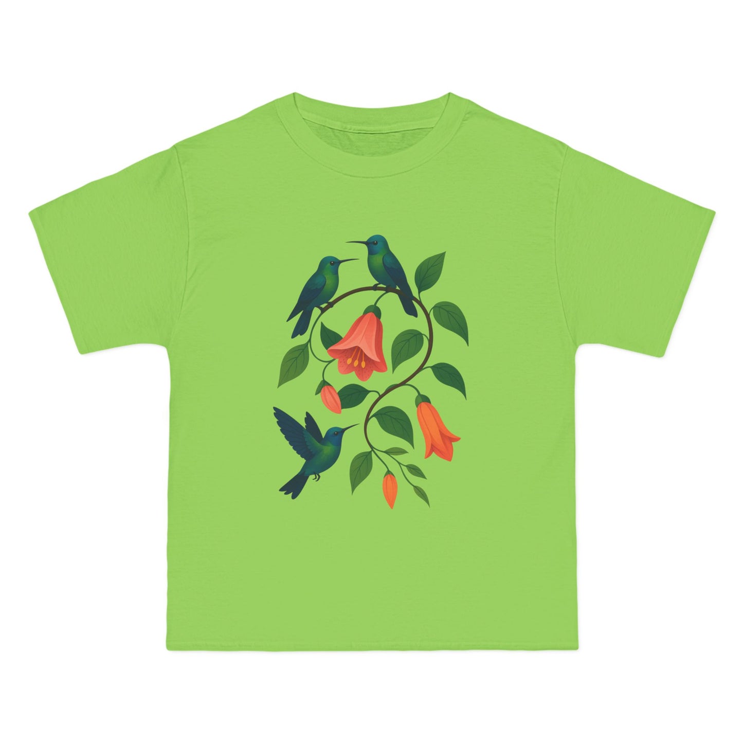 Floral Hummingbird Tee, Short-Sleeve T-Shirt, Nature Lover Gift, Floral Graphic Shirt, Summer Style, Eco-Friendly Fashion