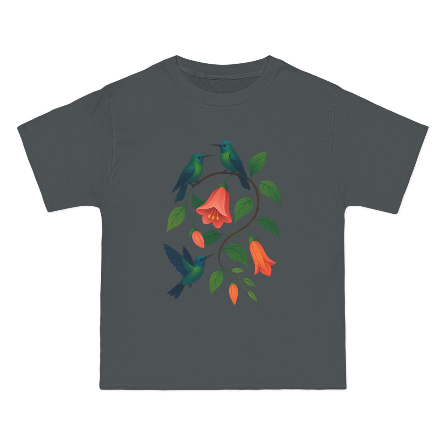 Floral Hummingbird Tee, Short-Sleeve T-Shirt, Nature Lover Gift, Floral Graphic Shirt, Summer Style, Eco-Friendly Fashion