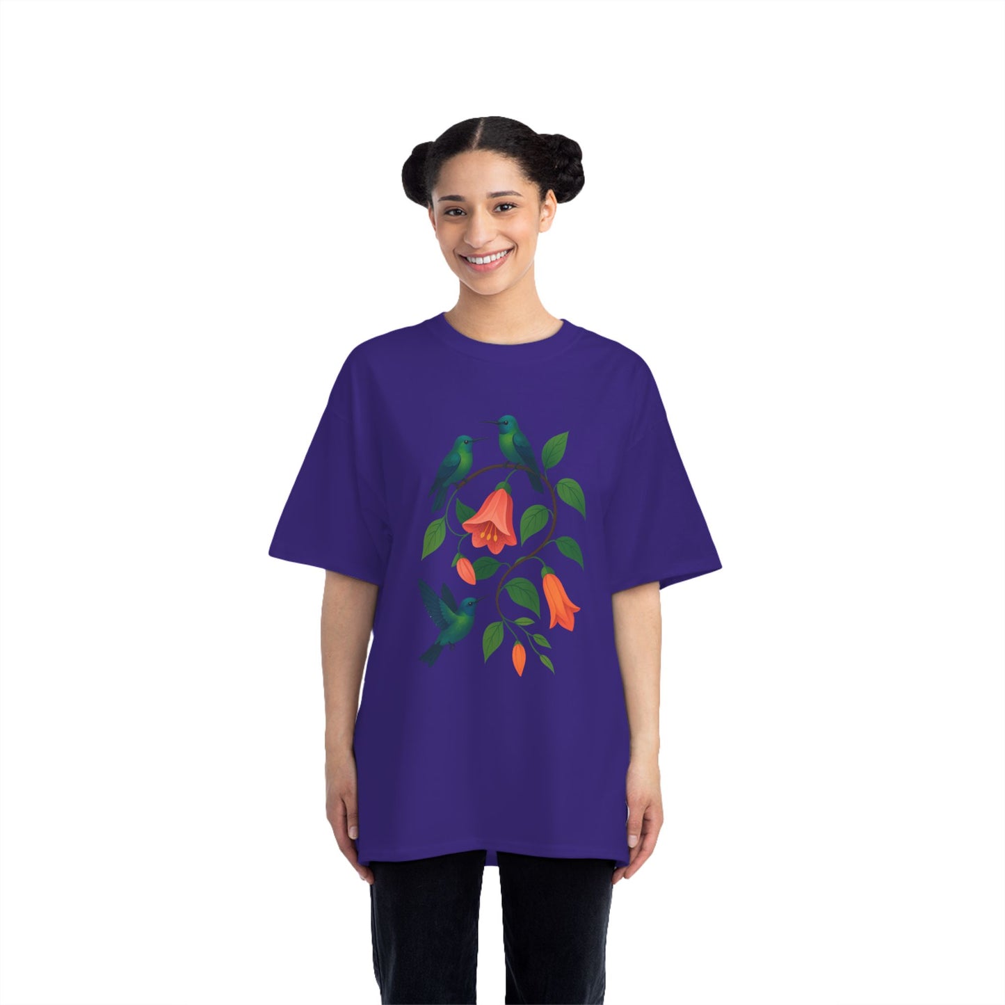 Floral Hummingbird Tee, Short-Sleeve T-Shirt, Nature Lover Gift, Floral Graphic Shirt, Summer Style, Eco-Friendly Fashion