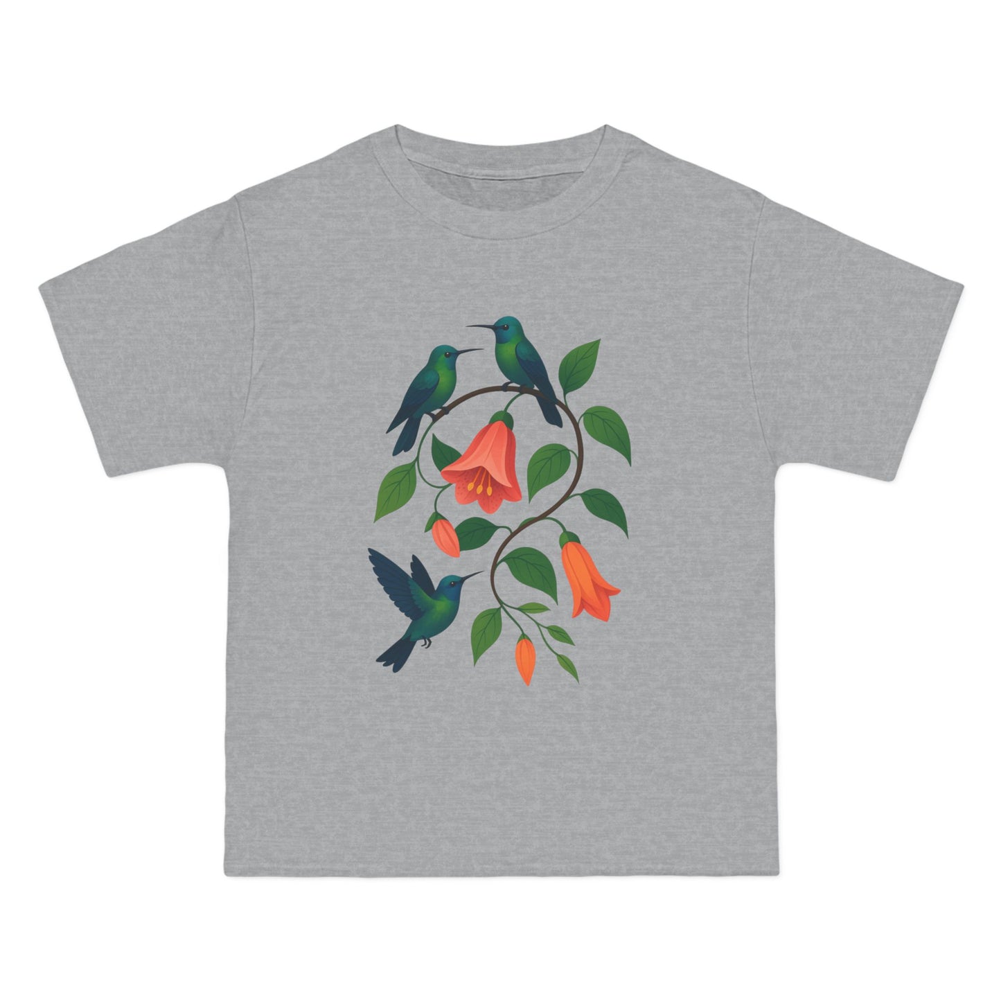 Floral Hummingbird Tee, Short-Sleeve T-Shirt, Nature Lover Gift, Floral Graphic Shirt, Summer Style, Eco-Friendly Fashion