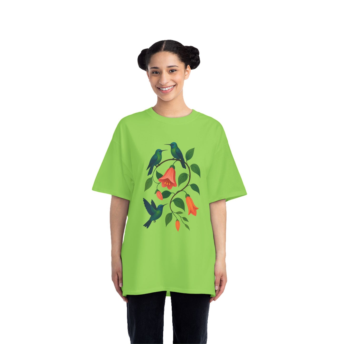 Floral Hummingbird Tee, Short-Sleeve T-Shirt, Nature Lover Gift, Floral Graphic Shirt, Summer Style, Eco-Friendly Fashion