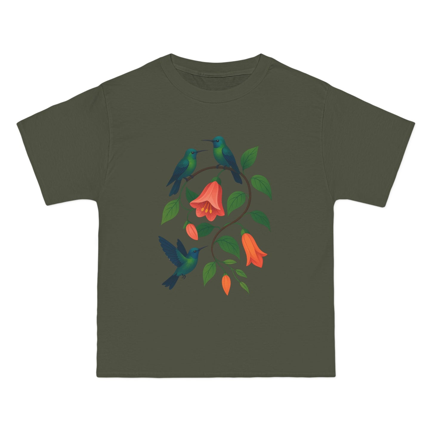 Floral Hummingbird Tee, Short-Sleeve T-Shirt, Nature Lover Gift, Floral Graphic Shirt, Summer Style, Eco-Friendly Fashion