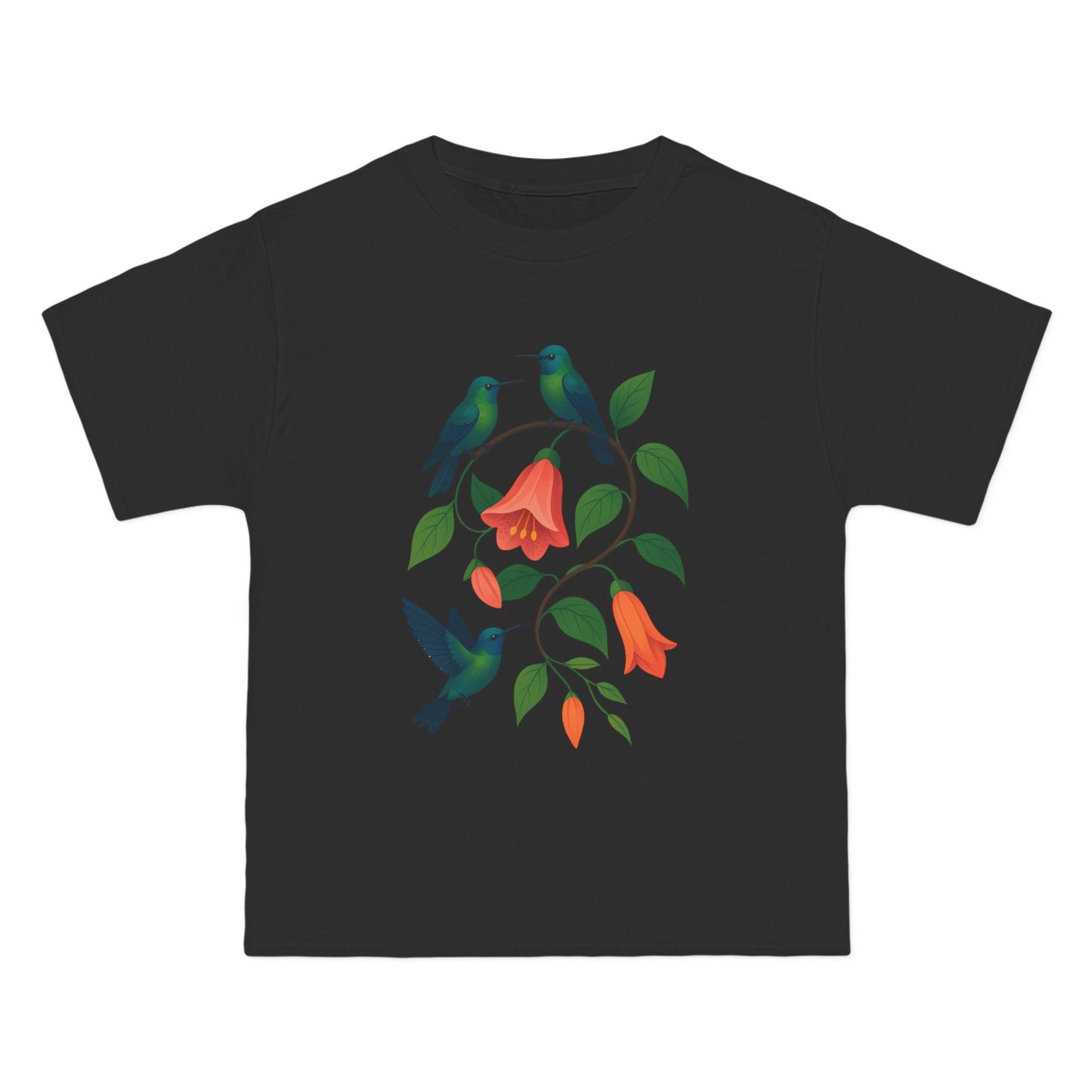 Floral Hummingbird Tee, Short-Sleeve T-Shirt, Nature Lover Gift, Floral Graphic Shirt, Summer Style, Eco-Friendly Fashion