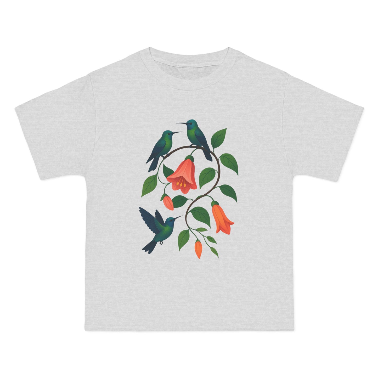 Floral Hummingbird Tee, Short-Sleeve T-Shirt, Nature Lover Gift, Floral Graphic Shirt, Summer Style, Eco-Friendly Fashion