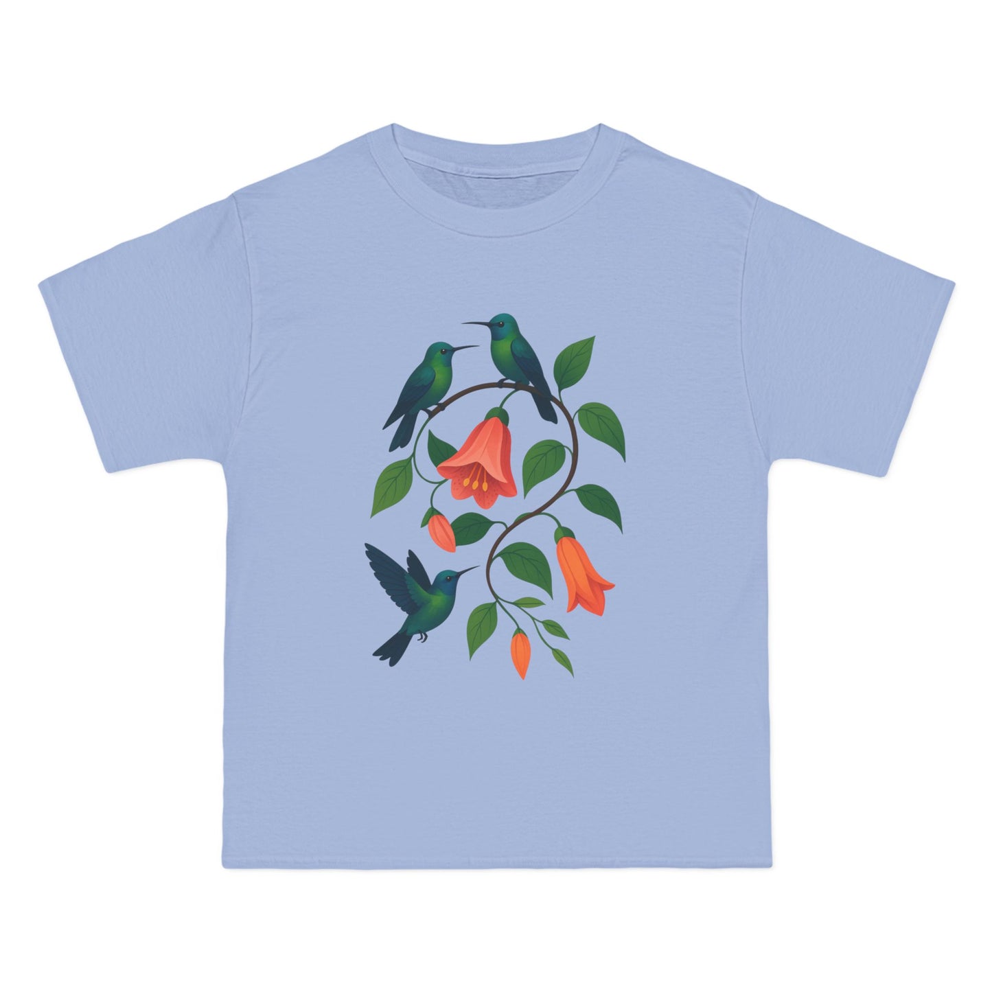 Floral Hummingbird Tee, Short-Sleeve T-Shirt, Nature Lover Gift, Floral Graphic Shirt, Summer Style, Eco-Friendly Fashion