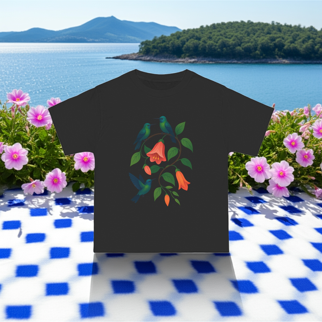Floral Hummingbird Tee, Short-Sleeve T-Shirt, Nature Lover Gift, Floral Graphic Shirt, Summer Style, Eco-Friendly Fashion