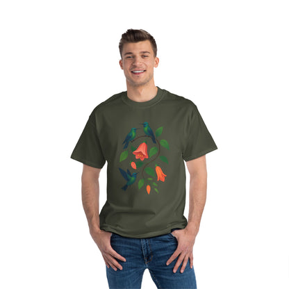 Floral Hummingbird Tee, Short-Sleeve T-Shirt, Nature Lover Gift, Floral Graphic Shirt, Summer Style, Eco-Friendly Fashion