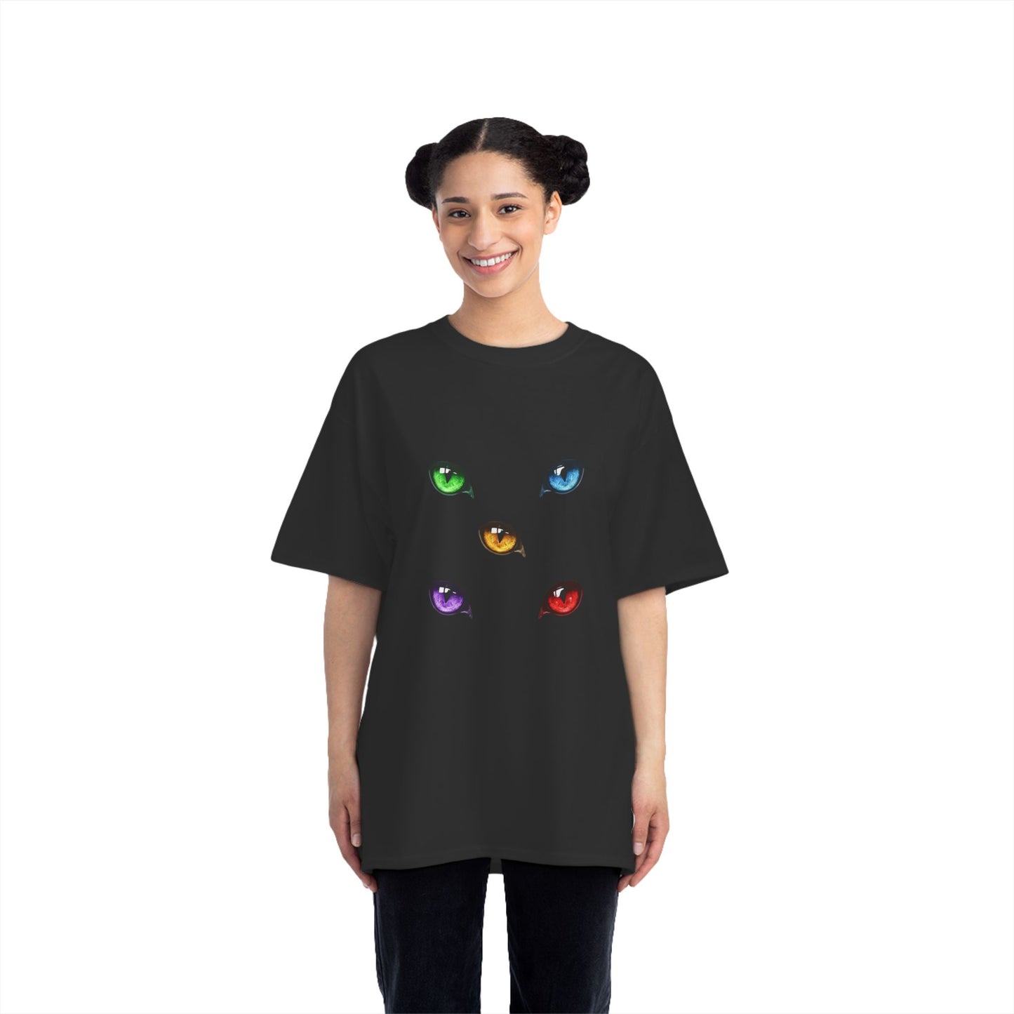 Colorful Cat Eyes Short-Sleeve T-Shirt | Fun Cat Lover Tee | Perfect for Casual Outings | Halloween Gift | Unique Graphic Shirt