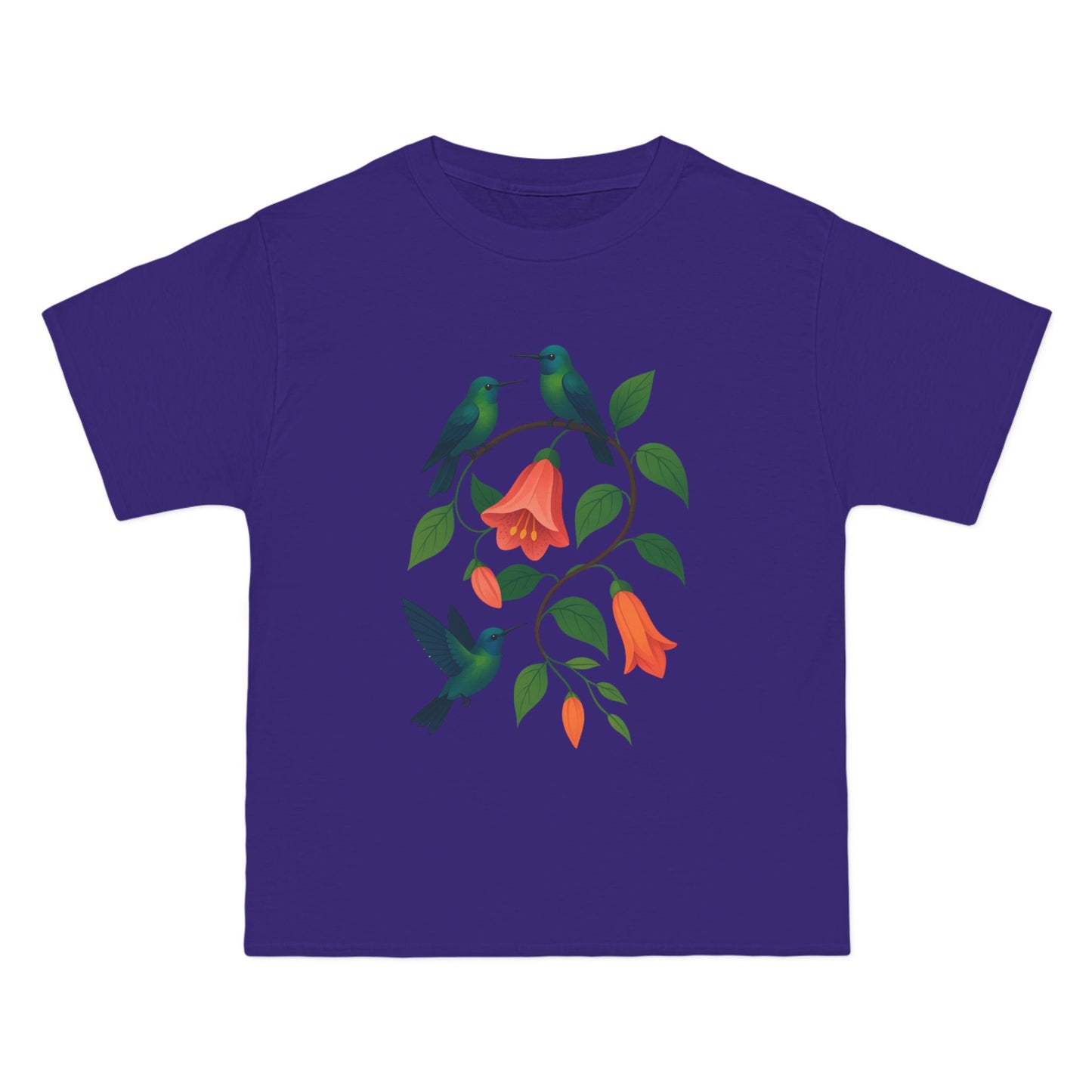 Floral Hummingbird Tee, Short-Sleeve T-Shirt, Nature Lover Gift, Floral Graphic Shirt, Summer Style, Eco-Friendly Fashion