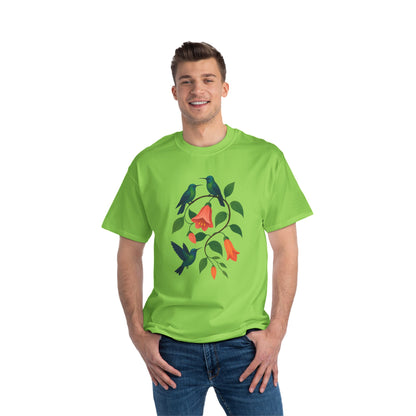 Floral Hummingbird Tee, Short-Sleeve T-Shirt, Nature Lover Gift, Floral Graphic Shirt, Summer Style, Eco-Friendly Fashion